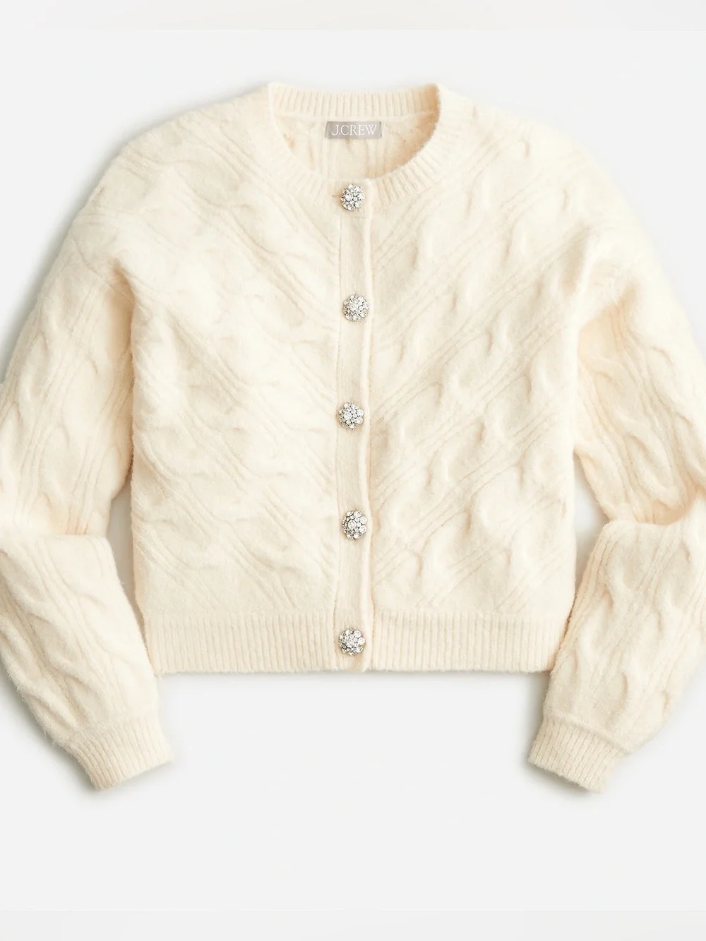 J Crew Cable-knit cardigan sweater with jewel buttons M